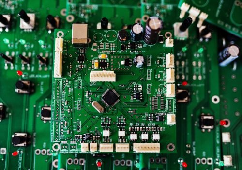 Circuit board of electronic computer hardware technology. Motherboard digital chip.